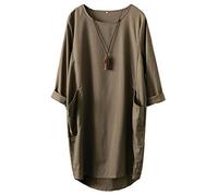 Minibee Damen Oversized Tunika Kleid Langarm Lose Baggy T-Shirt Tops mit Taschen - Grün - X-Groß