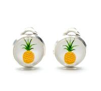Miniblings Ananas Ohrclips Cabochon Clips Frucht Obst Exotisch Sommer Urlaub - Handmade Modeschmuck I Ohrhänger Ohrschmuck