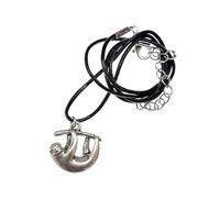 Miniblings Faultier Kette Halskette Anhänger Kinder Schule Faul Silbern - Handmade Modeschmuck - Lederkette Leder