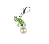 Miniblings Froschkönig Charm Zipper Pull Frosch Krone Perle emailliert - Handmade Modeschmuck I Kettenanhänger versilbert - Bettelanhänger Bettelarmband - Anhänger für Armband