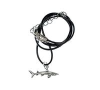 Miniblings Hai Kette Halskette Leder Fisch tauchen Haifisch weißer Hai silbern 45cm - Handmade Modeschmuck -Lederkette Herrenkette