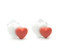 Miniblings Herz Ohrstecker Herzen Liebe Valentinstag weiß rot emailliert 6mm - Handmade Modeschmuck - Ohrringe Stecker Ohrschmuck