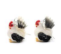 Miniblings Huhn Ohrringe Hühner Henne Bauernhof Ostern Ei Gockel weiß-schwarz - Handmade Modeschmuck I Ohrhänger Ohrschmuck versilbert