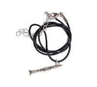 Miniblings Klarinetten Halskette Musik Orchester Klarinettistin Klarinette Flöte silber klein - Handmade Modeschmuck I Lederkette Leder