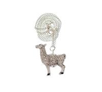 Miniblings Lama Alpaka Kette Tiere Tier Huftier Wolle Keramik weiß 45cm - Handmade Modeschmuck - Gliederkette versilbert