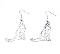 Miniblings Wolf Ohrringe Hänger Natur Tier Hund Origami Geometrie Filigran - Handmade Modeschmuck I Ohrhänger Ohrschmuck versilbert