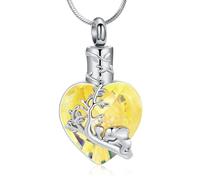 Minicremation Elefanten-Urnen-Halskette für Asche, Baum des Lebens, Elefantenurne, Asche, Herz, Edelstahl, Einäscherungsschmuck, Kristall-Halskette, Andenken, Geschenk für Frauen, Edelstahl, Kein