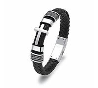 Minicremation-Kreuz-Urnen-Armband für Asche, echtes Leder, Gedenk-Asche-Schmuck, Urnen-Armreif, Medaillon, Andenken-Armband für Männer (Silber 20 cm)