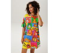 Minikleid ANISTON CASUAL, Damen, Gr. 40, N-Gr, bunt (grün, gelb, pink, lila, orange, blau, gelb, weiß, schwarz, rot), Single Jersey, Obermaterial: 95% Baumwolle, 5% Elasthan, bedruckt, figurumspielend
