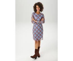 Minikleid ANISTON CASUAL, Damen, Gr. 44, N-Gr, braun (dunkelbraun, braun, blau, hellblau, sand), Mesh, Obermaterial: 95% Polyester, 5% Elasthan. Futter: 100% Polyester, kariert, figurbetont kniefrei, 