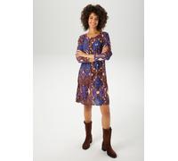 Minikleid ANISTON CASUAL, Damen, Gr. 48, N-Gr, schwarz (beige, braun, lila, royalblau, schwarz, wollweiß), Georgette, Obermaterial: 100% Polyester, bedruckt, gemustert, figurumspielend kniefrei, Rundh