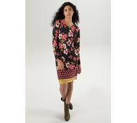 Minikleid ANISTON SELECTED, Damen, Gr. 38, N-Gr, bunt (schwarz, rot, olivgrün, beige, lila, pink), Milano Rib, Obermaterial: 89% Viskose, 9% Polyester, 2% Elasthan, bedruckt, geblümt, tailliert kniefr