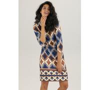 Minikleid ANISTON SELECTED, Damen, Gr. 48, N-Gr, blau (dunkelblau, blau, braun, beige, ocker, sanftes weiß), Milano Rib, Obermaterial: 89% Viskose, 9% Polyester, 2% Elasthan, bedruckt, gemustert, figu
