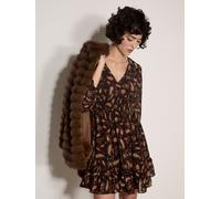Minikleid APRICOT "Chiffonkleid", Damen, Gr. L (4), Normalgrößen, gewebt, braun (schwarz), gewebt, , Modisch, figurumspielend, V-Ausschnitt, Gerade, Kleider Minikleid, mit Rüschen (35099500-40) schwar