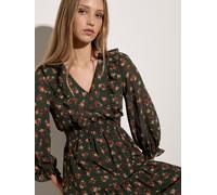 Minikleid APRICOT "Chiffonkleid mit Blumenmuster", Damen, Gr. 12, Normalgrößen, gewebt, grün, gewebt, , Modisch, normal, V-Ausschnitt, Flügelärmel, Kleider Minikleid, mit Rüschen (98037310-38) grün