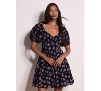 Minikleid APRICOT "Geblümtes Mini-Kleid", Damen, Gr. M (38), Normalgrößen, gewebt, blau (navy), gewebt, , Modisch, normal, V-Ausschnitt, Puffärmel Elastisch, Kleider Minikleid, aus Baumwoll-Dobby (882