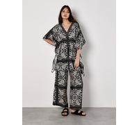 Minikleid APRICOT "Kimono Scarf Print Dress", Damen, Gr. M (38), N-Gr, schwarz, Obermaterial: 88% Viskose CV. 12% Nylon NY., gemustert, Kleider Minikleid, mit Bindeband (60073304-38) schwarz