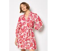 Minikleid APRICOT "Malerisches Sarasa-Minikleid mit Blumenmuster", Damen, Gr. L (40), N-Gr, rosa (pink), gewebt, Obermaterial: 56% Leinen LI. 44% Viskose CV., V-Ausschnitt, Puffärmel Elastisch, Kleide