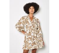 Minikleid APRICOT "Malerisches Sarasa-Minikleid mit Blumenmuster", Damen, Gr. XL (42), N-Gr, beige (creme), gewebt, Obermaterial: 56% Leinen LI. 44% Viskose CV., V-Ausschnitt, Puffärmel Elastisch, Kle