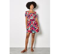 Minikleid APRICOT "Mini-Kleid", Damen, Gr. L (40), N-Gr, rot (fuchsia), gewebt, Obermaterial: 81% Viskose CV. 19% Leinen LI., geblümt, normal, eckiger Ausschnitt, Puffärmel, Kleider Minikleid, mit tro