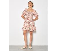 Minikleid APRICOT "Minikleid aus Baumwollpopeline mit Blumenmuster", Damen, Gr. L (40), N-Gr, beige (creme), gewebt, Obermaterial: 100% Baumwolle CO., Puffärmel Elastisch, Kleider Minikleid, mit elast
