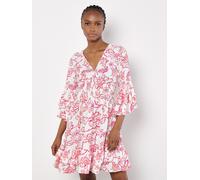 Apricot Gesmoktes Rüschen-minikleid Mit Blumenmuster für Damen - 2XL