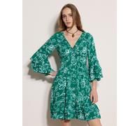 Minikleid APRICOT "Smok-Minikleid", Damen, Gr. L (40), N-Gr, grün, gewebt, Obermaterial: 100% Viskose CV., gemustert, figurbetont, V-Ausschnitt, Trompetenärmel, Kleider Minikleid, mit Trompetenärmeln 