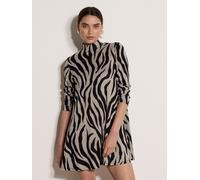 Minikleid APRICOT "Swing-Strickkleid", Damen, Gr. 14, Normalgrößen, gewebt, schwarz (stone), gewebt, , Modisch, normal, hoch geschlossener Ausschnitt, gerader Abschluss, Kleider Minikleid, mit Zebradr