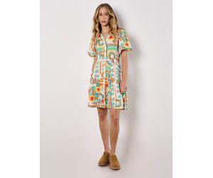 Minikleid APRICOT "Tropisches Patchwork-Minikleid", Damen, Gr. S (36), N-Gr, bunt (assorted), gewebt, Obermaterial: 85% Viskose CV. 15% Leinen LI., gemustert, V-Ausschnitt, Puffärmel, Kleider Miniklei