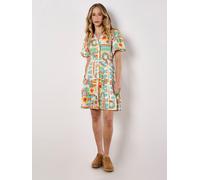 Minikleid APRICOT "Tropisches Patchwork-Minikleid", Damen, Gr. XL (42), N-Gr, bunt (assorted), gewebt, Obermaterial: 85% Viskose CV. 15% Leinen LI., gemustert, V-Ausschnitt, Puffärmel, Kleider Minikle