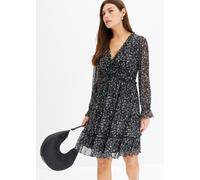 Minikleid BONPRIX, Damen, Gr. 32/34 (XS), N-Gr, schwarz, weiß geblümt, Obermaterial: 96% Polyester, 4% Elasthan. Futter: 100% Polyester, ausgestellt, Kleider Minikleid, eleganter Stil, aus Mesh-Materi