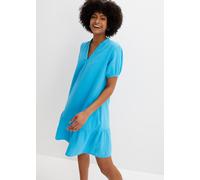 Minikleid BONPRIX, Damen, Gr. 36, N-Gr, türkis, Web, Obermaterial: 100% Baumwolle, unifarben, A-Linie ca. Mitte Oberschenkel, V-Ausschnitt, Puffärmel mit Gummizug, Kleider Minikleid, aus Baumwoll-Muss