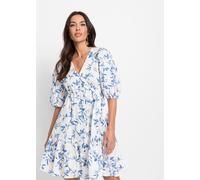 Minikleid BONPRIX, Damen, Gr. 38, N-Gr, weiß (weiß, hellblau floral), Obermaterial: 100% Baumwolle, A-Linie, Kleider Minikleid, für eleganten Look, aus Baumwolle, A-Linie Passform, Kurzarm-Design (742