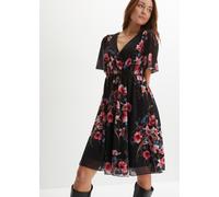 Minikleid BONPRIX, Damen, Gr. 44/46 (L), N-Gr, bunt (schwarz geblümt (länge: regulär)), Web, Obermaterial: 96% Polyester, 4% Elasthan. Futter: 100% Polyester, ausgestellt kniefrei, V-Ausschnitt, Kleid