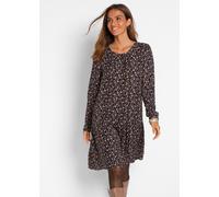 Minikleid BONPRIX, Damen, Gr. 46, N-Gr, schwarz (schwarz geblümt), Web, Obermaterial: 100% Viskose, bedruckt, regular fit knielang, U-Boot-Ausschnitt, elastischer Bund, Kleider Minikleid, mit floralem