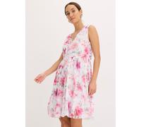Minikleid BONPRIX, Damen, Gr. 52/54 (XXL), N-Gr, bunt (wollweiß floral), Obermaterial: 96% Polyester, 4% Elasthan. Futter: 100% Polyester, ausgestellt, Kleider Minikleid, in Wickeloptik, aus Polyester