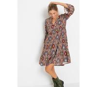 Minikleid BONPRIX "Minikleid aus fließender Viskose", Damen, Gr. 38, N-Gr, orange (orange, blau, grün, rot, weiß bedruckt), Obermaterial: 100% Viskose, A-Linie, Kleider Minikleid, Minikleid aus fließe