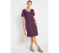 Minikleid BONPRIX "Minikleid mit Leinen", Damen, Gr. 56, N-Gr, lila (holunderbeere), Obermaterial: 55% Leinen, 45% Baumwolle, A-Linie, Kleider Minikleid, für warme Tage, aus Leinen und Baumwolle, A-Li