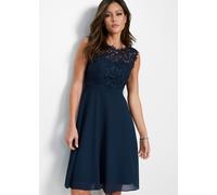 Minikleid BONPRIX "Minikleid mit Spitze", Damen, Gr. 42, N-Gr, blau (dunkelblau), Obermaterial: 100% Polyester. Futter: 100% Polyester. Spitze: 100% Polyester, tailliert, Kleider Minikleid, Minikleid 