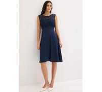 Minikleid BONPRIX "Minikleid mit Spitze", Damen, Gr. 42, N-Gr, blau (dunkelblau), Obermaterial: 100% Polyester. Futter: 100% Polyester. Spitze: 100% Polyester, tailliert, Kleider Minikleid, Minikleid 