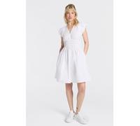 Minikleid BOSS ORANGE "Darico Premium Damenmode", Damen, Gr. 46, N-Gr, weiß 100, Popeline, Obermaterial: 100% Baumwolle, unifarben, tailliert kniefrei, V-Ausschnitt, Puffärmel, Kleider Minikleid, mit