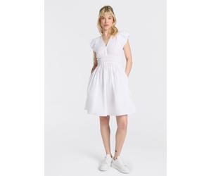 Minikleid BOSS ORANGE "Darico Premium Damenmode", Damen, Gr. 46, N-Gr, weiß 100, Popeline, Obermaterial: 100% Baumwolle, unifarben, tailliert kniefrei, V-Ausschnitt, Puffärmel, Kleider Minikleid, mit