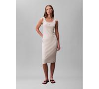 Minikleid CALVIN KLEIN JEANS "BABY RIB WOVEN LABEL", Damen, Gr. M (40), N-Gr, vanilla heather, Jersey, Obermaterial: 95% Baumwolle, 5% Elasthan, unifarben, slim fit Midi, Rundhals, Kleider Minikleid,