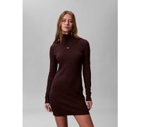 Minikleid CALVIN KLEIN JEANS, Damen, Gr. S (38), N-Gr, mocha braun, Web, Obermaterial: 94% Baumwolle, 6% Elasthan, unifarben, figurbetont ca. Mitte Oberschenkel, Rundhals, eingesetzt gerader Abschluss