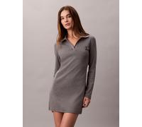 Minikleid CALVIN KLEIN JEANS "LS MONOLOGO RIB POLO MINI DRESS", Damen, Gr. S (38), N-Gr, grau (medium grau heather), Rippware, Obermaterial: 95% Baumwolle, 5% Elasthan, unifarben, figurbetont mini, V-