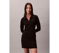 Minikleid CALVIN KLEIN JEANS "LS MONOLOGO RIB POLO MINI DRESS", Damen, Gr. XXL (46), N-Gr, schwarz, Rippware, Obermaterial: 95% Baumwolle, 5% Elasthan, unifarben, figurbetont mini, V-Ausschnitt, einge