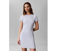 Minikleid CALVIN KLEIN JEANS "MONOLOGO BABY RIB MINI DRESS", Damen, Gr. XS, N-Gr, plein air, Jersey, Obermaterial: 95% Baumwolle, 5% Elasthan, figurbetont mini, Rundhals, eingesetzt abgesteppte Kante,