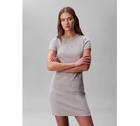 Minikleid CALVIN KLEIN JEANS "MONOLOGO BABY RIB MINI DRESS", Damen, Gr. XXL (46), N-Gr, heroic grau heather, Jersey, Obermaterial: 95% Baumwolle, 5% Elasthan, meliert, figurbetont mini, Rundhals, eing