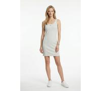 Minikleid CALVIN KLEIN JEANS "WOVEN LABEL BABY RIB MINI", Damen, Gr. M, N-Gr, bc01 light grau heather, Web, Obermaterial: 95% Baumwolle, 5% Elasthan, unifarben, figurbetont mini, Rundhals, Kleider Min
