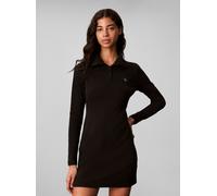 Minikleid CALVIN KLEIN JEANS "WOVEN LABEL TURTLENECK HENLEY", Damen, Gr. XS, N-Gr, schwarz, Web, Obermaterial: 95% Baumwolle, 5% Elasthan, unifarben, regular fit mini, Rundhals, eingesetzt gerader Abs